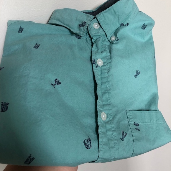 J. Crew Men’s M Teal Green Short-Sleeved Button-Down Shirt w/Cocktail Graphics - Picture 11 of 11